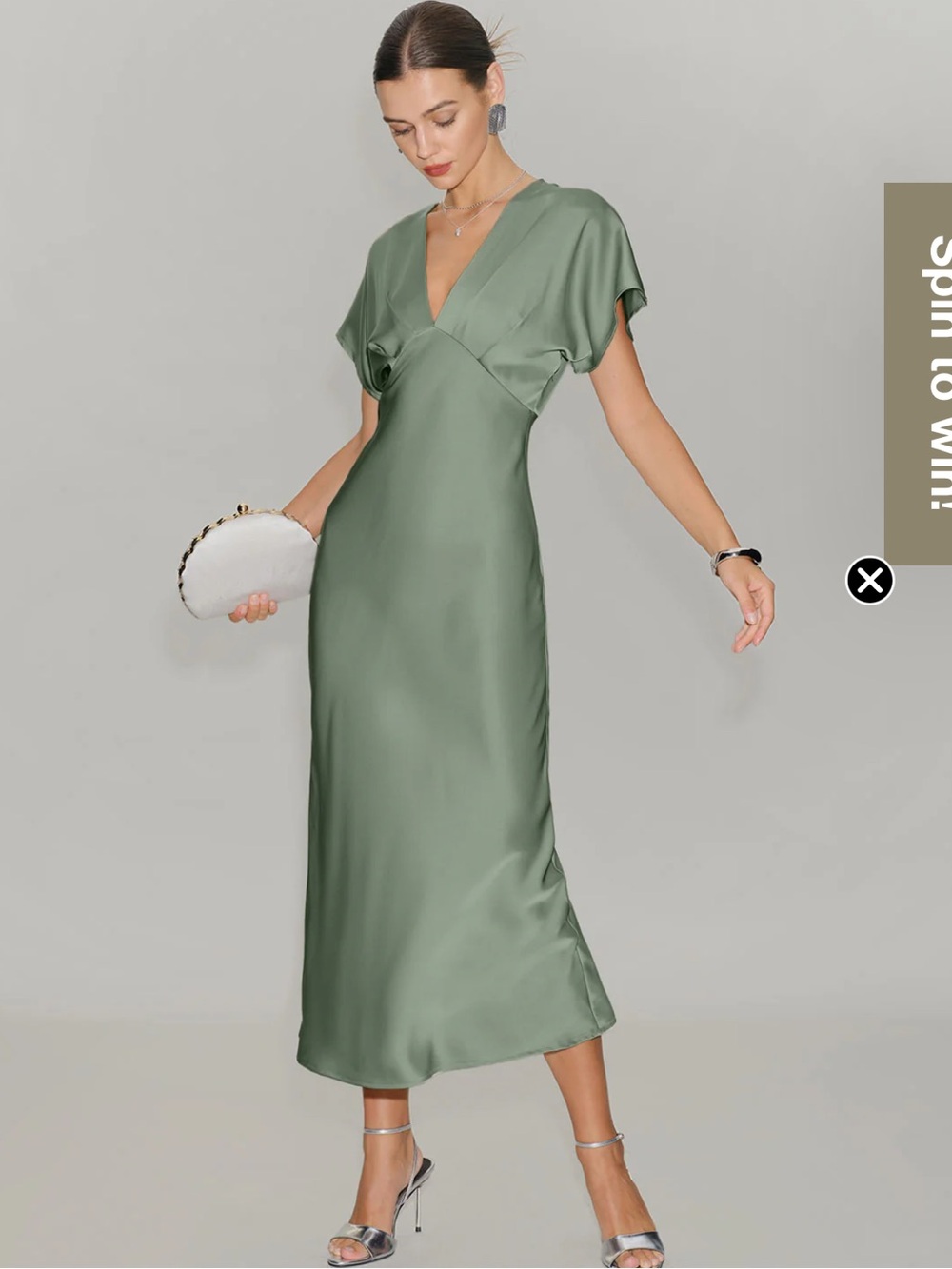 Satin V-Neck Slip Dress in Sage Green ( fits more medium fit )